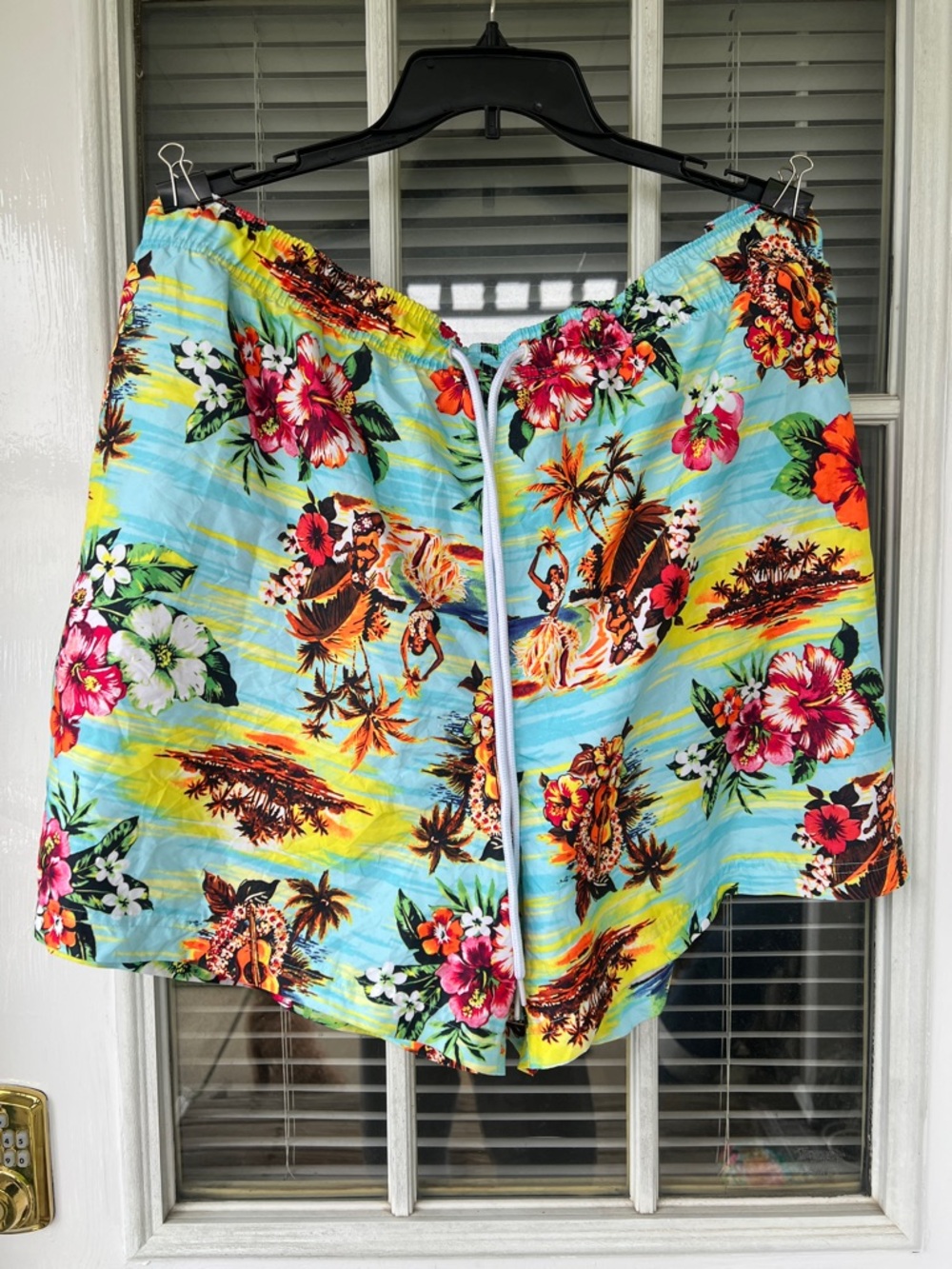 George Tropical Floral Swim Trunks in Aqua, Yellow, Green
